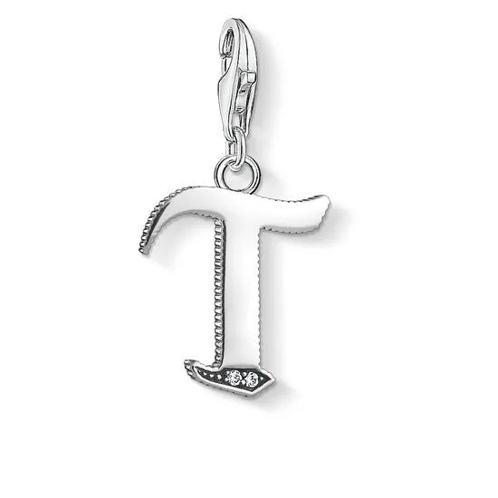 Thomas Sabo Charm Club Sterling Silver White Zirconia Letter T Charm D sold by C.W. Sellors