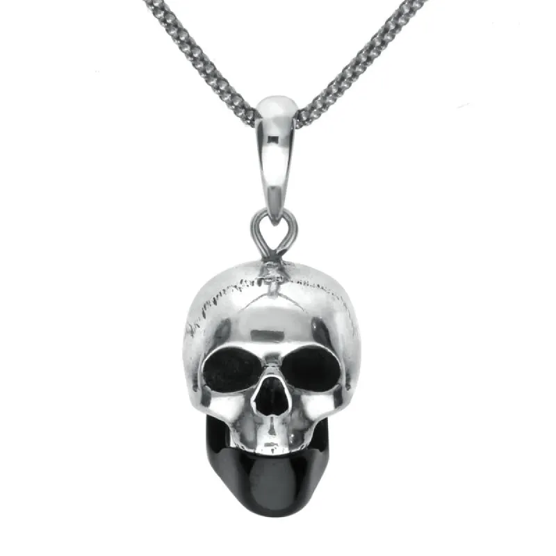Sterling Silver Whitby Jet Jaw Skull Necklace sold by C.W. Sellors