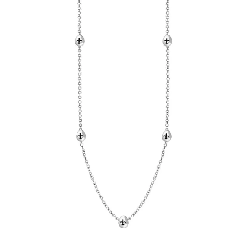 Sterling Silver Whitby Jet Fleur De Lis Link Disc Chain Necklace sold by C.W. Sellors