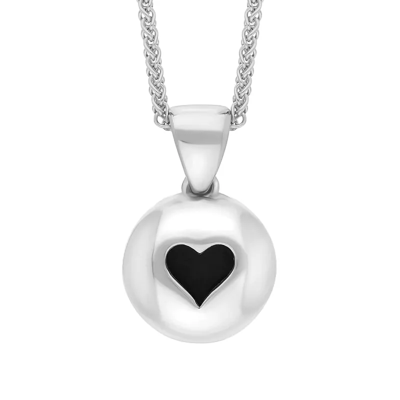 9ct White Gold Whitby Jet Heart Disc Necklace sold by C.W. Sellors