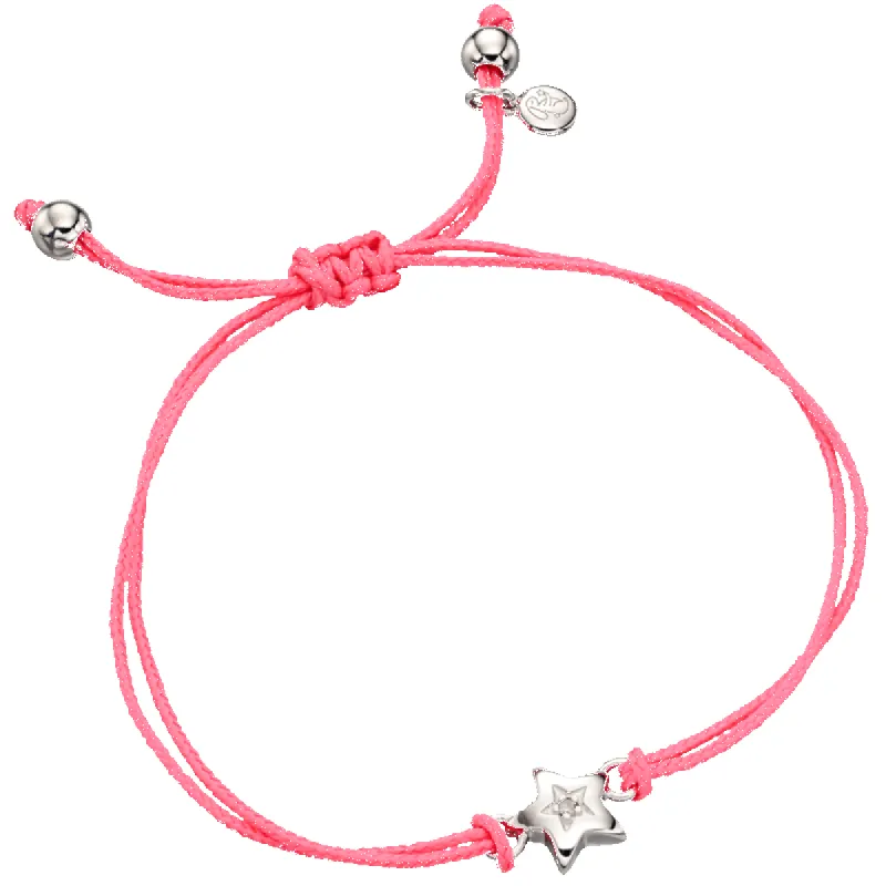 Little Star Sterling Silver Diamond Star Pink Cord Cara Bracelet D sold by C.W. Sellors