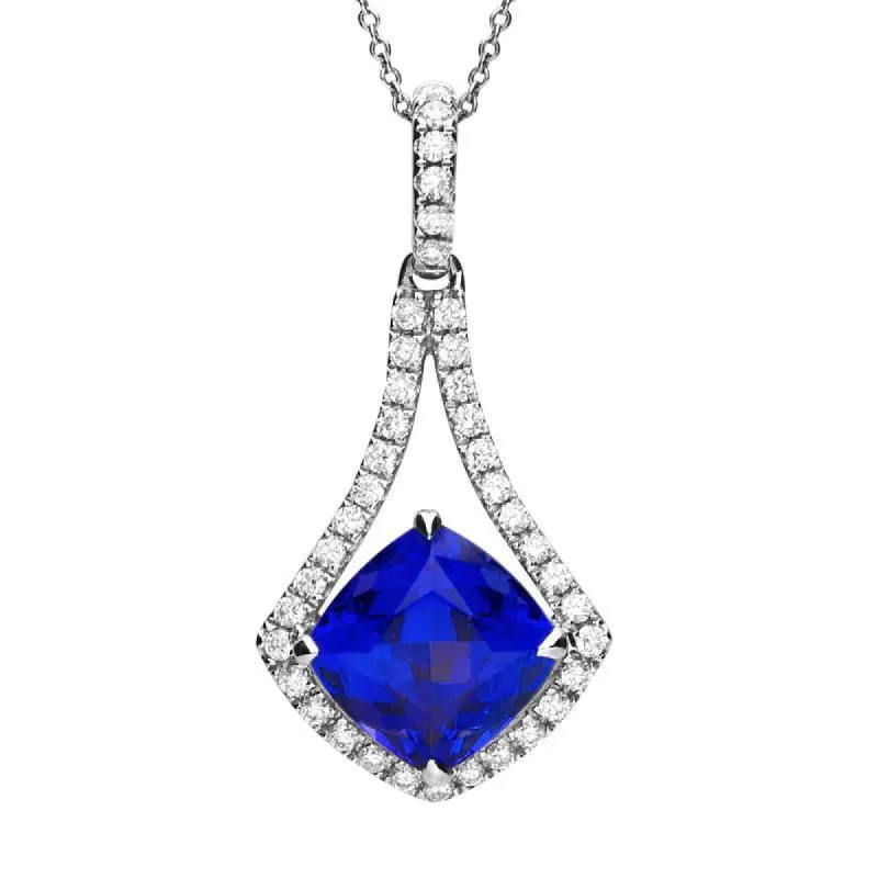 18ct White Gold 3.85ct Tanzanite 0.36ct Diamond Drop Necklace D sold by C.W. Sellors