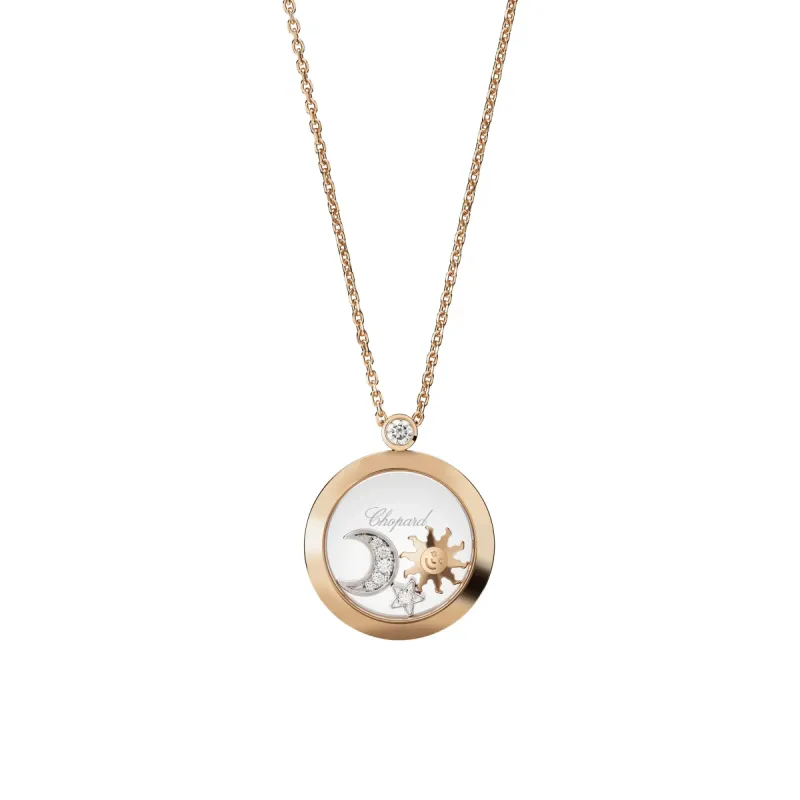 Chopard Happy Sun Moon & Stars 18ct Rose Gold Diamond Pendant sold by C.W. Sellors