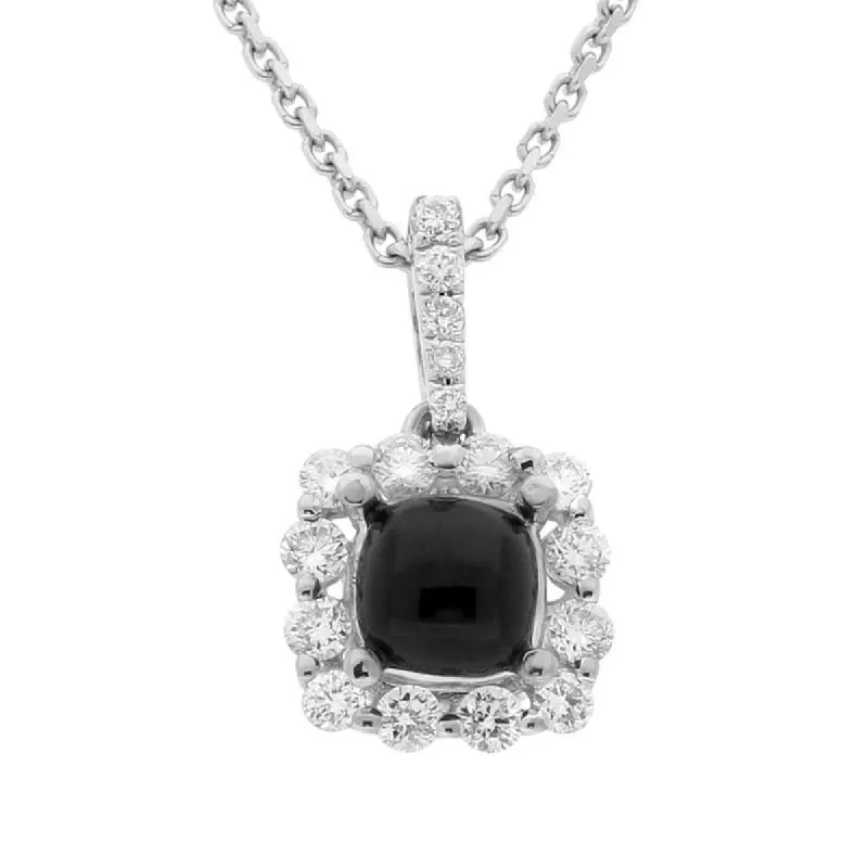 18ct White Gold Whitby Jet Diamond Cushion Cluster Necklace sold by C.W. Sellors