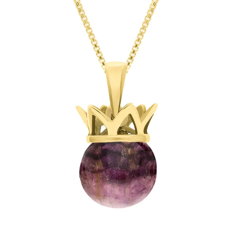 9ct Yellow Gold Blue John Royal Coronet 11mm Bead Pendant sold by C.W. Sellors
