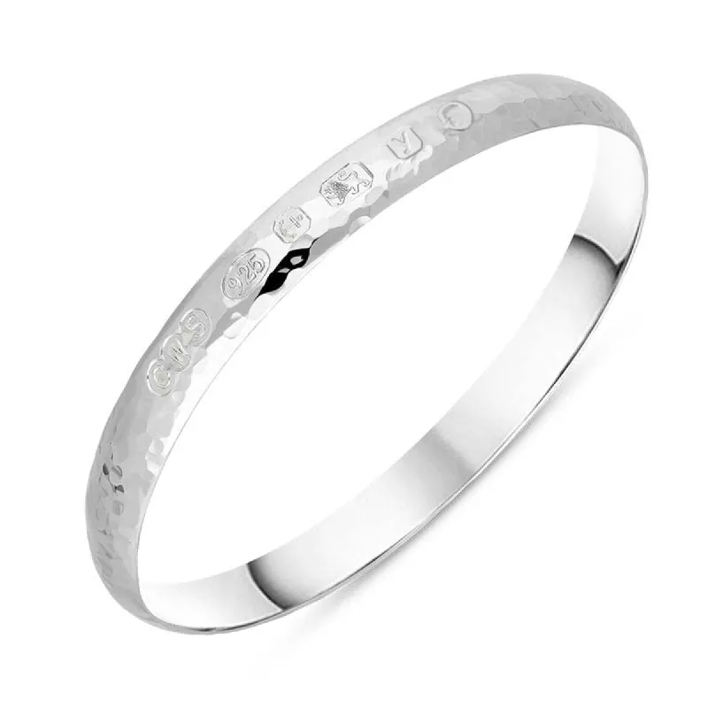 Sterling Silver King's Coronation Hallmark 8mm Hammered Bangle D sold by C.W. Sellors