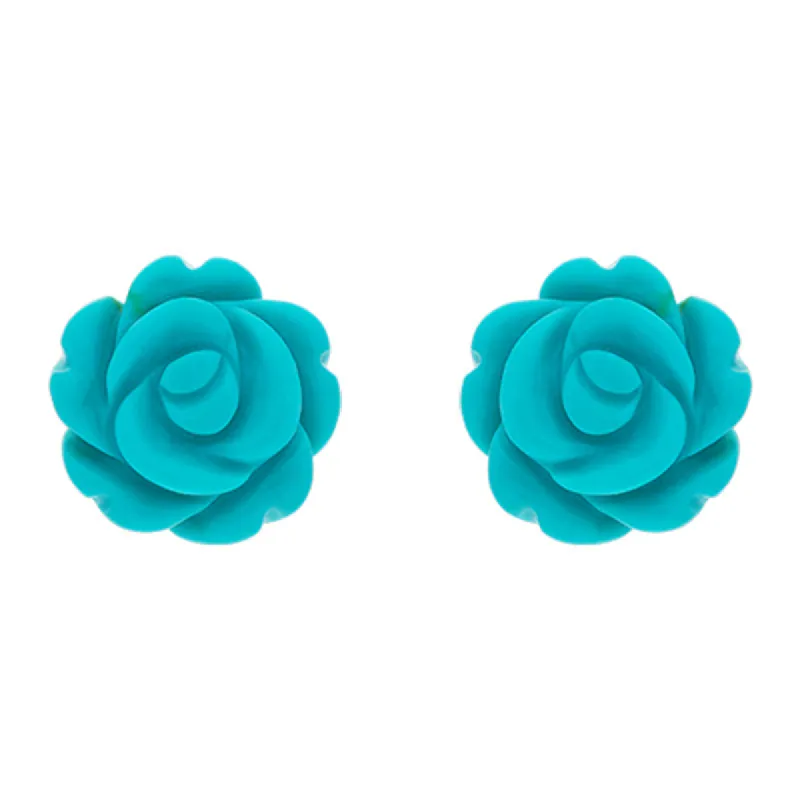Sterling Silver Turquoise Tuberose 8mm Rose Stud Earrings sold by C.W. Sellors