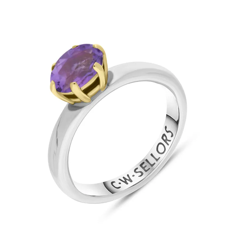 9ct Yellow Gold Sterling Silver Amethyst Stepping Stones 4x7mm Oval Claw Set Ring sold by C.W. Sellors