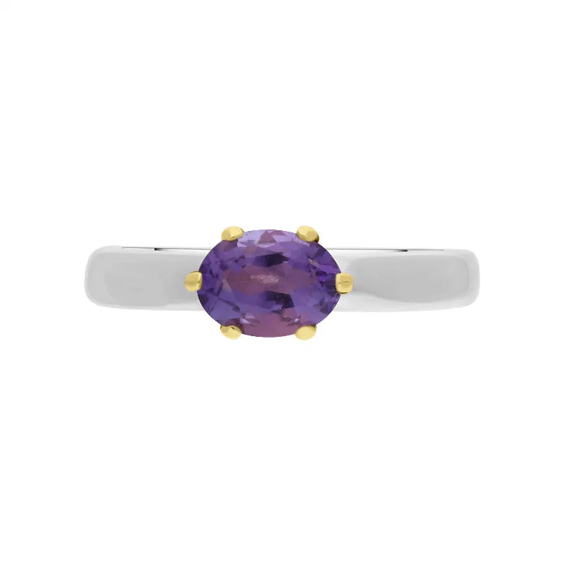 9ct Yellow Gold Sterling Silver Amethyst Stepping Stones 4x7mm Oval Claw Set Ring sold by C.W. Sellors product image thumbnail 2