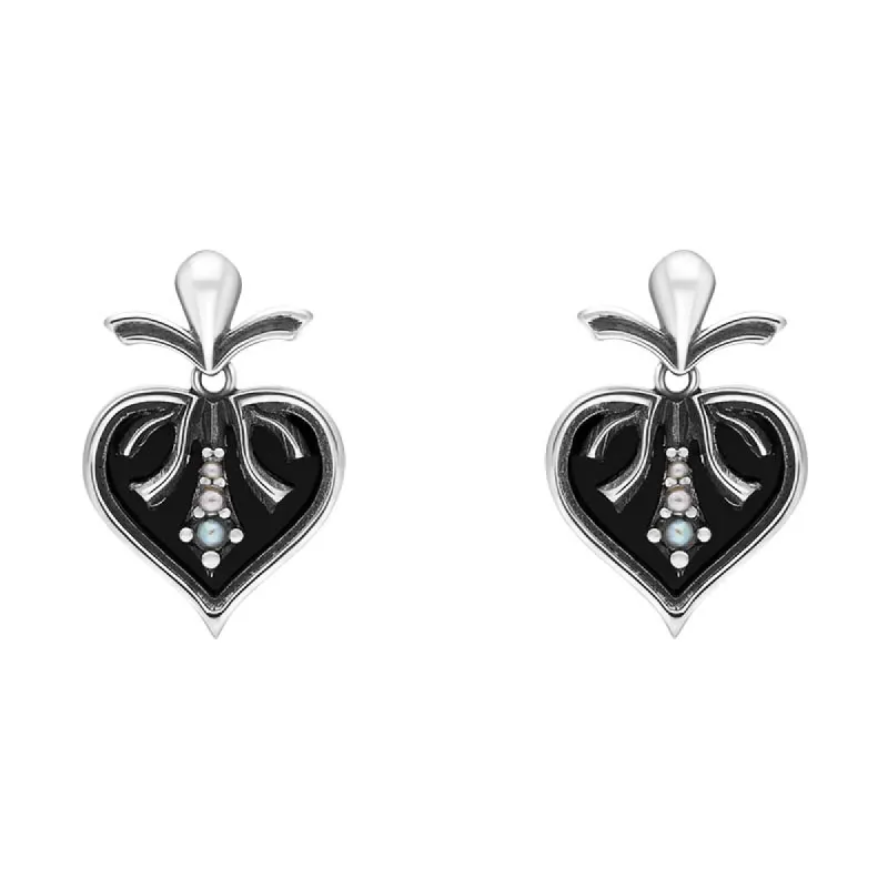 Sterling Silver Whitby Jet Freshwater Pearl Victoriana Drop Earrings D sold by C.W. Sellors