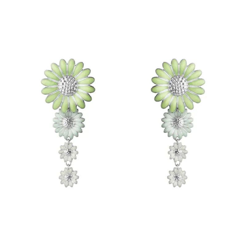 Georg Jensen Stine Goya Daisy Sterling Silver Green and White Enamel Drop Earrings sold by C.W. Sellors