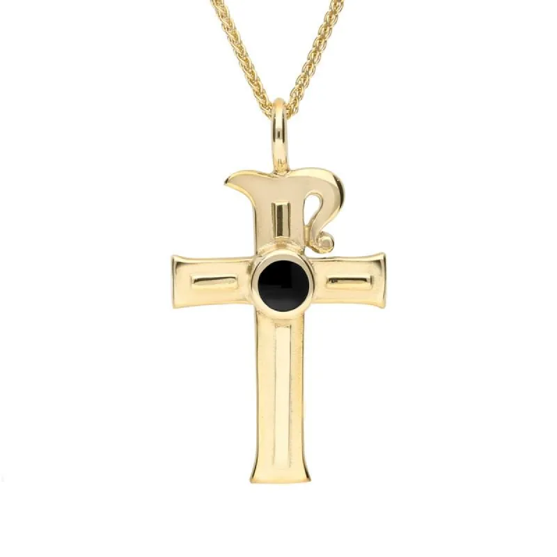 9ct Yellow Gold Whitby Jet Celtic Cross Necklace sold by C.W. Sellors