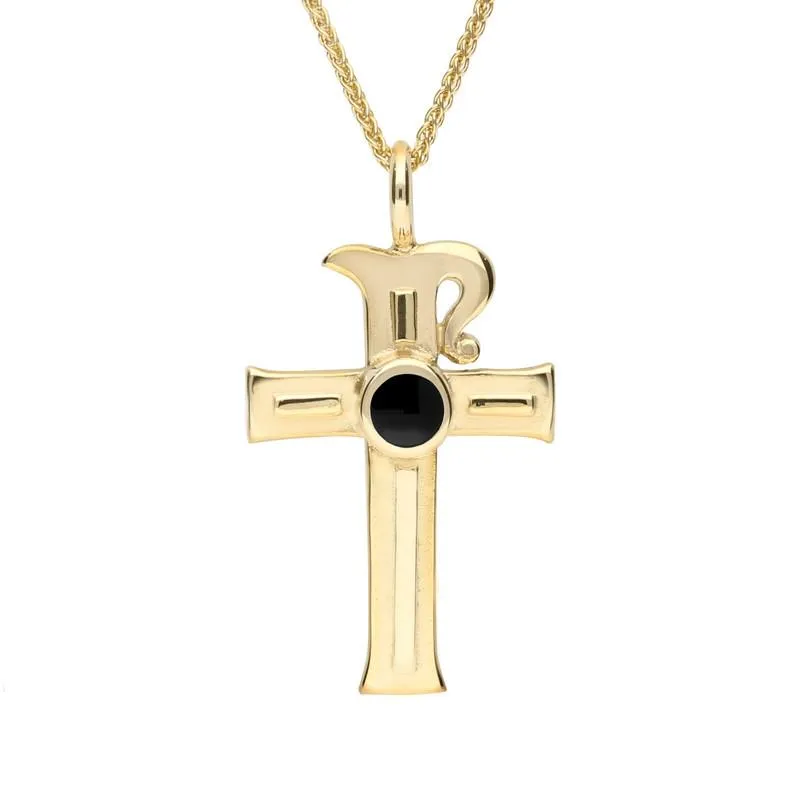 9ct Yellow Gold Whitby Jet Celtic Cross Necklace sold by C.W. Sellors