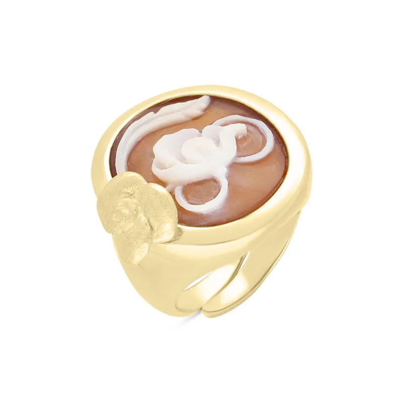 Cameo Italy Yellow Gold Plated Sterling Silver Oval Flower Leaf Ring D sold by C.W. Sellors