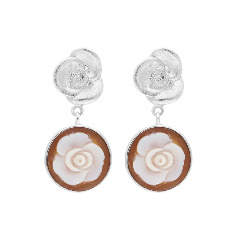 Sterling Silver Cameo Round Rose Drop Earrings D sold by C.W. Sellors