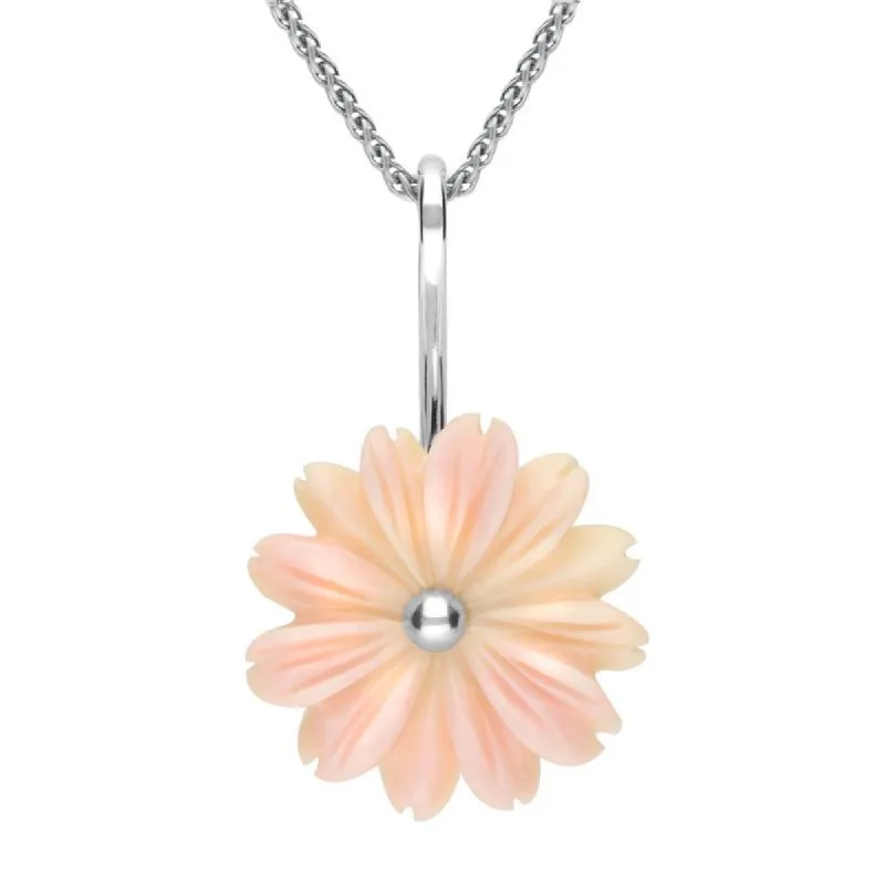 Sterling Silver Pink Conch Tuberose 20mm Daisy Necklace sold by C.W. Sellors
