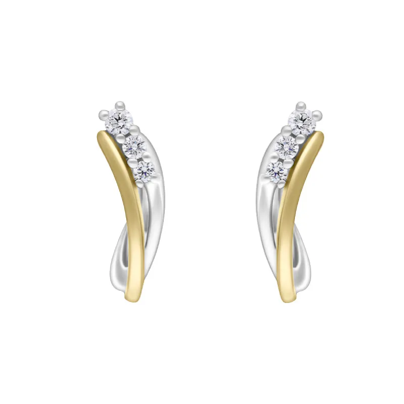 9ct Yellow White Gold Diamond 14x10mm Twisted Horseshoe Hoop Earrings sold by C.W. Sellors