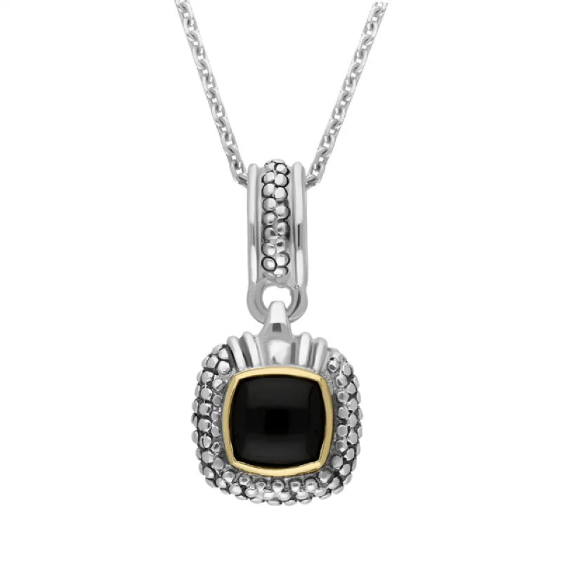 Sterling Silver Whitby Jet Square Textured Necklace D sold by C.W. Sellors