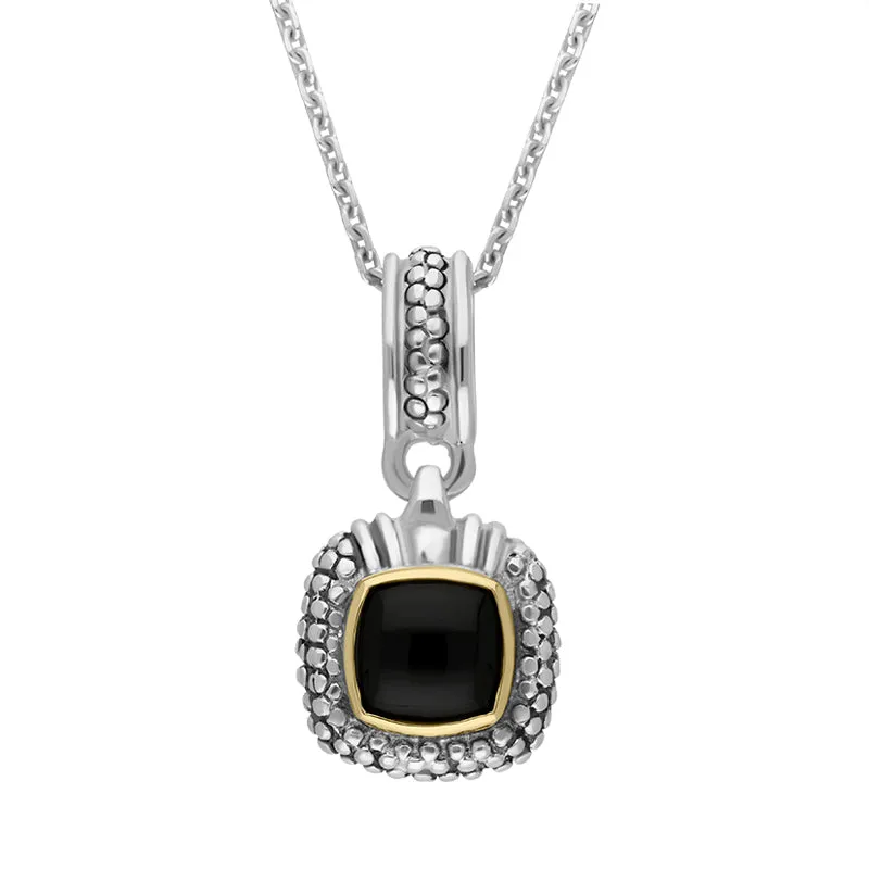 Sterling Silver Whitby Jet Square Textured Necklace D sold by C.W. Sellors