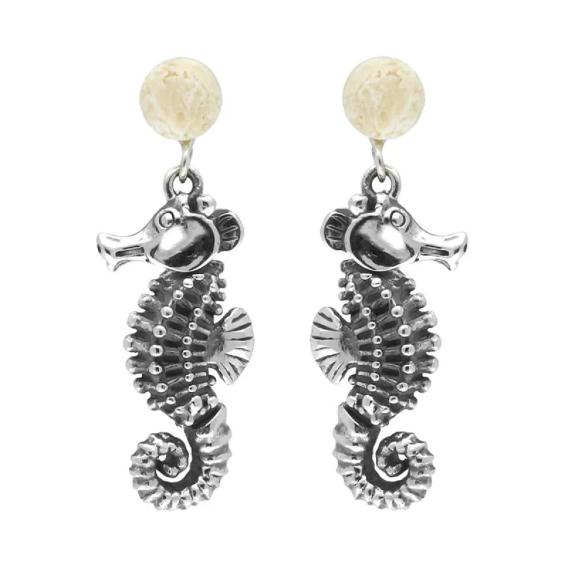 Sterling Silver Small Stone Coquina Seahorse Drop Earrings sold by C.W. Sellors