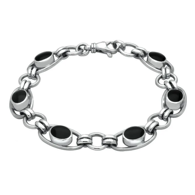 Sterling Silver Whitby Jet Heritage Oval Loop Link Bracelet sold by C.W. Sellors