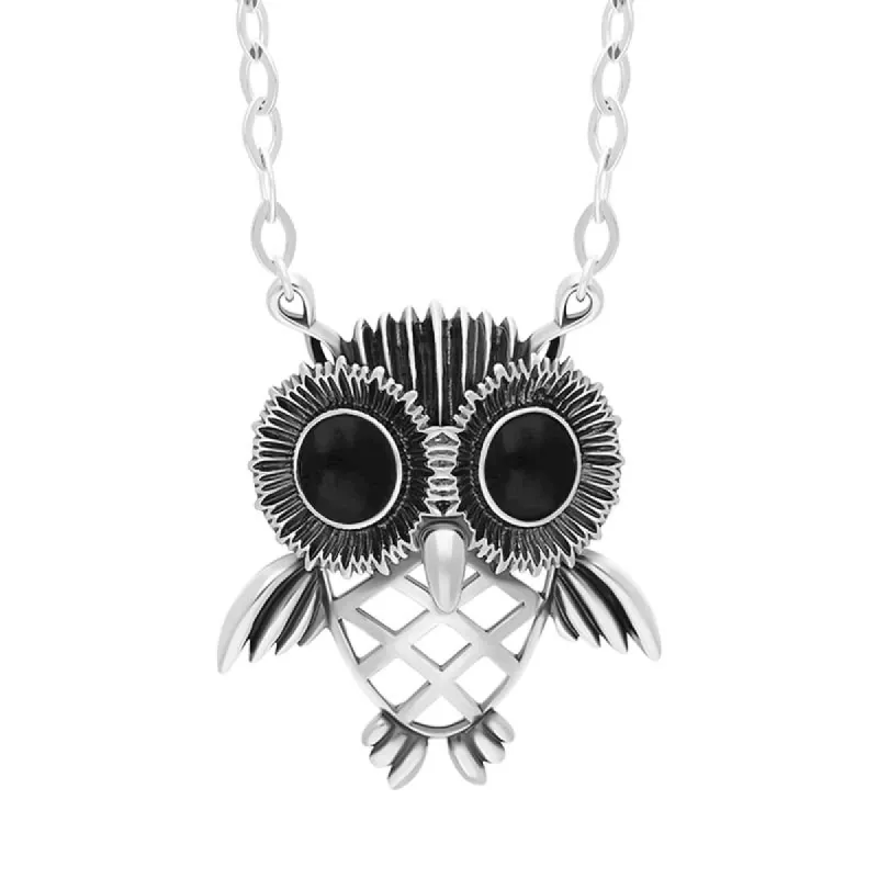 Sterling Silver Whitby Jet Owl Necklace sold by C.W. Sellors