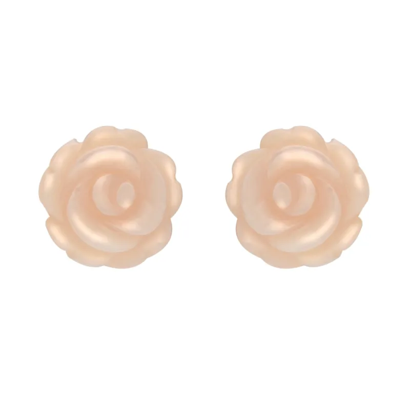 Sterling Silver Pink Mother of Pearl Tuberose 10mm Rose Stud Earrings sold by C.W. Sellors