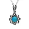 Sterling Silver Turquoise Marcasite Rounded Bead Edge Necklace sold by C.W. Sellors