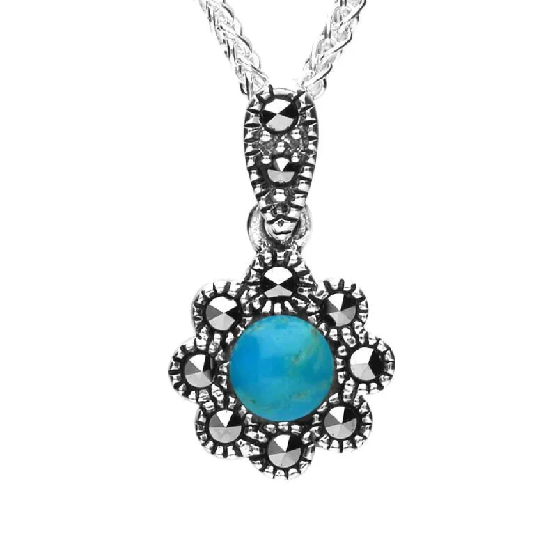Sterling Silver Turquoise Marcasite Rounded Bead Edge Necklace sold by C.W. Sellors