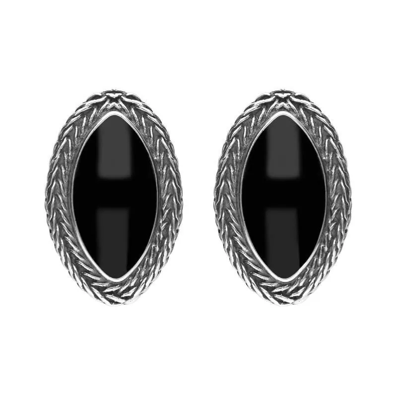 Sterling Silver Whitby Jet Foxtail Large Marquise Stud Earrings D sold by C.W. Sellors