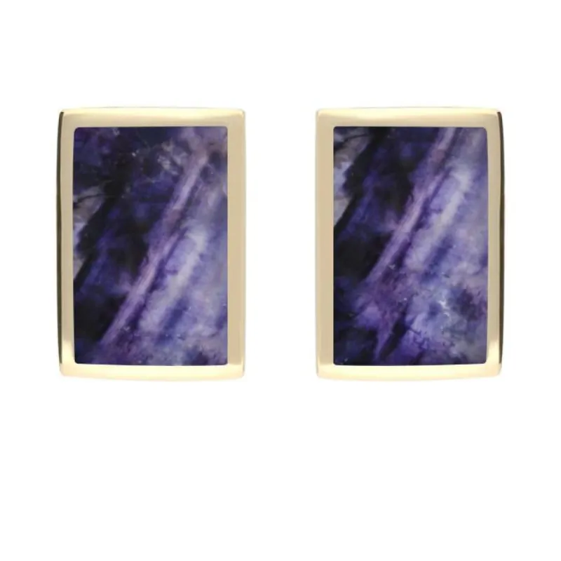 9ct Yellow Gold Blue John Oblong Stud Earrings sold by C.W. Sellors