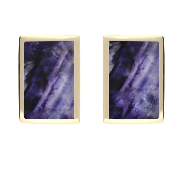 9ct Yellow Gold Blue John Oblong Stud Earrings sold by C.W. Sellors