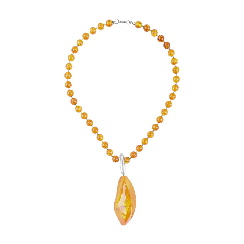 Sterling Silver Amber Beaded Pendant Necklace D sold by C.W. Sellors