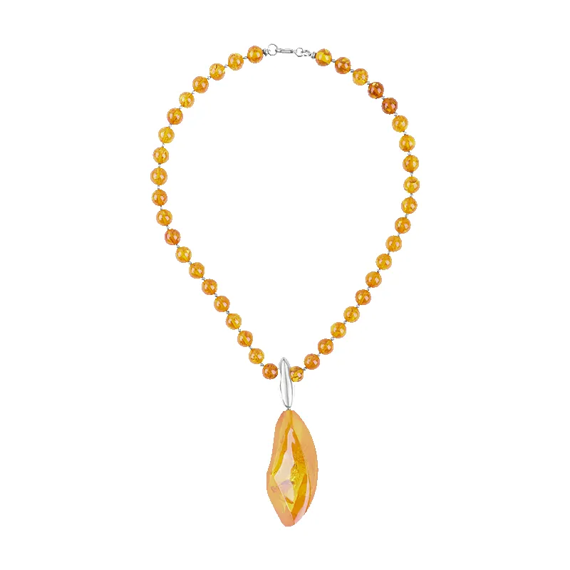 Sterling Silver Amber Beaded Pendant Necklace D sold by C.W. Sellors