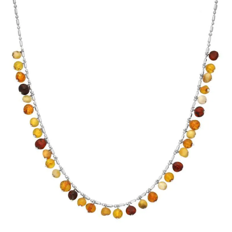 Sterling Silver Baltic Amber Necklace Dropped Bead Necklace sold by C.W. Sellors