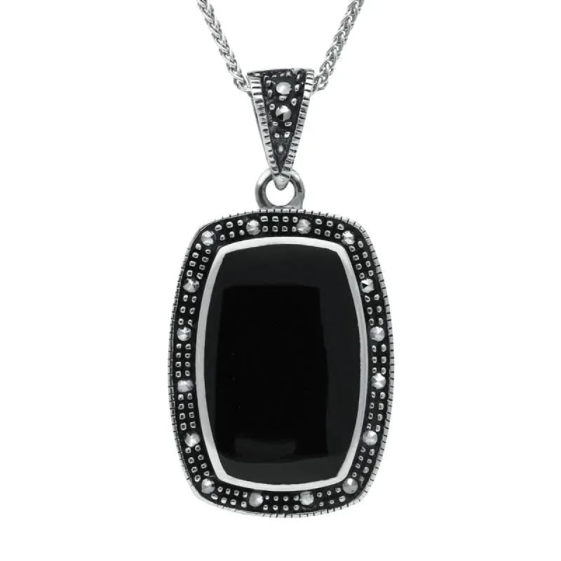 Sterling Silver Whitby Jet Marcasite Curved Oblong Necklace D sold by C.W. Sellors
