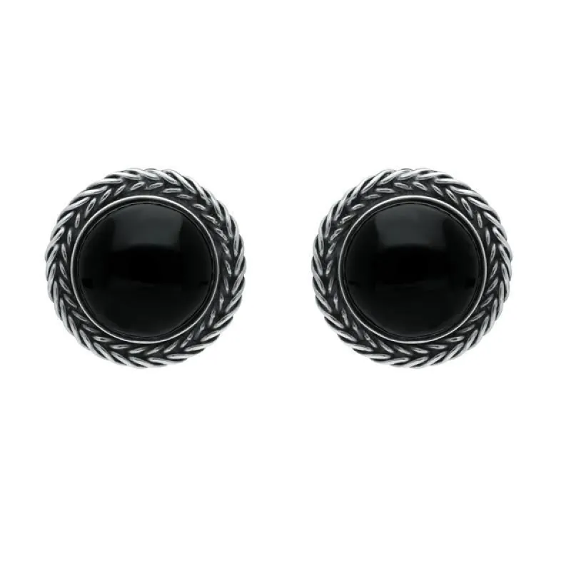 Sterling Silver Whitby Jet Large Round Foxtail Stud Earrings D sold by C.W. Sellors