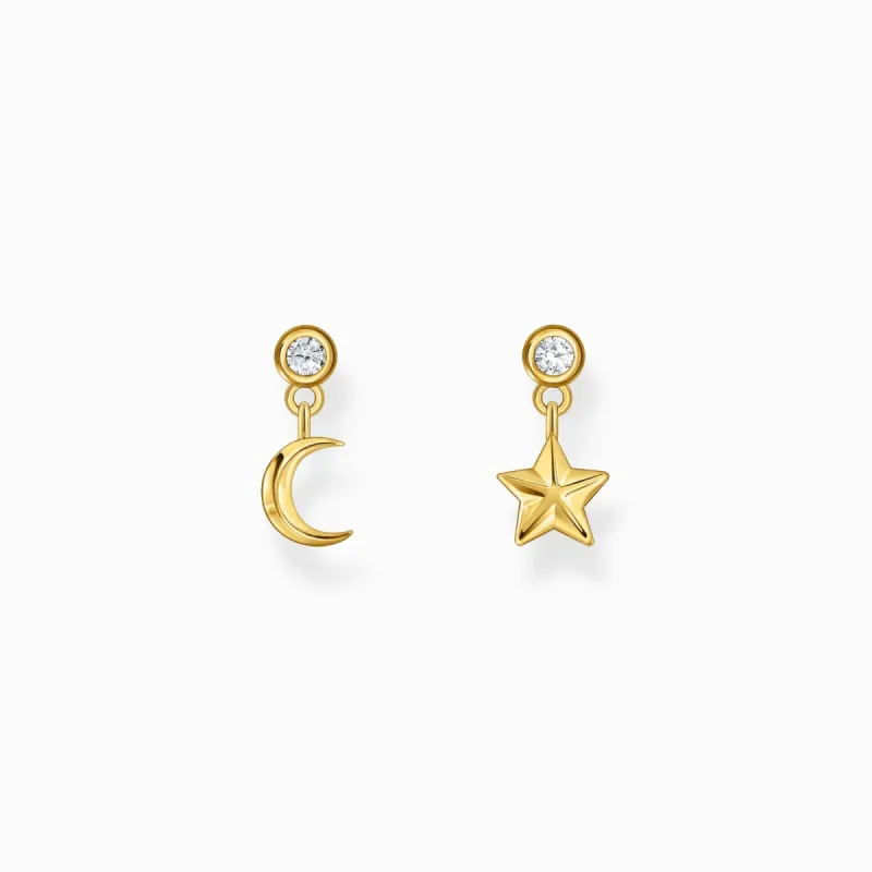 Thomas Sabo Gold Plated Sterling Silver Moon and Star Earrings sold by C.W. Sellors
