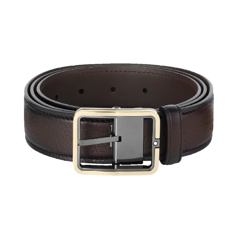 Montblanc 35mm Rectangular Frame Shiny Light Gold Leather Belt Brown sold by C.W. Sellors