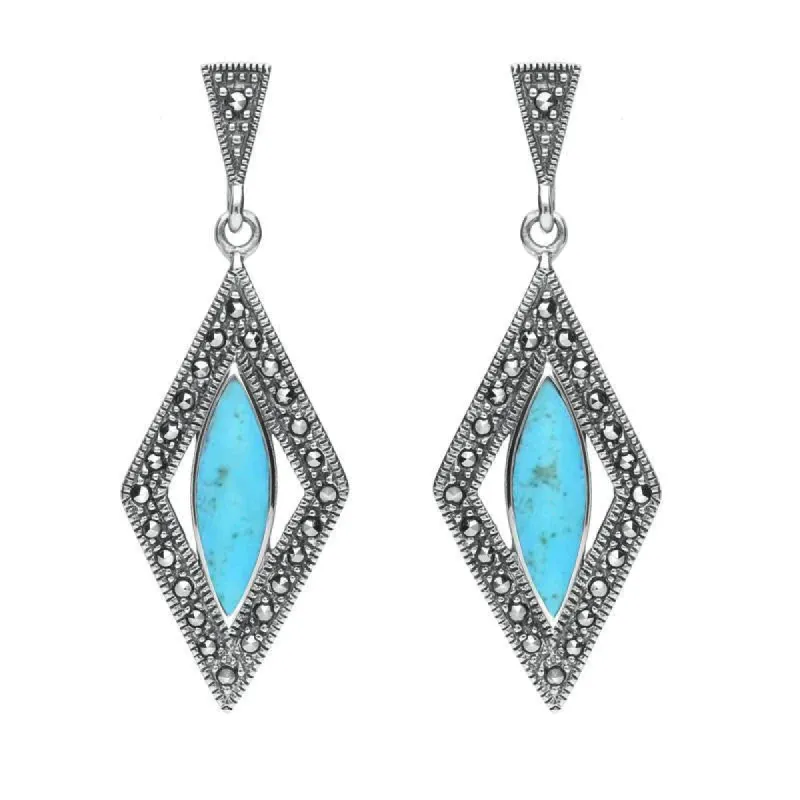 Sterling Silver Turquoise Marcasite Diamond Shaped Earrings sold by C.W. Sellors