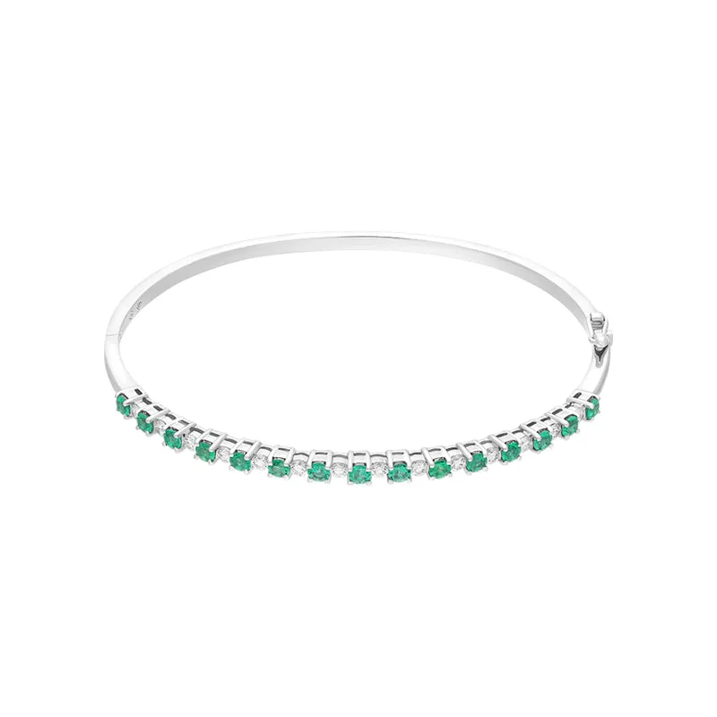 18ct White Gold Emerald Diamond Hinged Bangle sold by C.W. Sellors product image thumbnail 2
