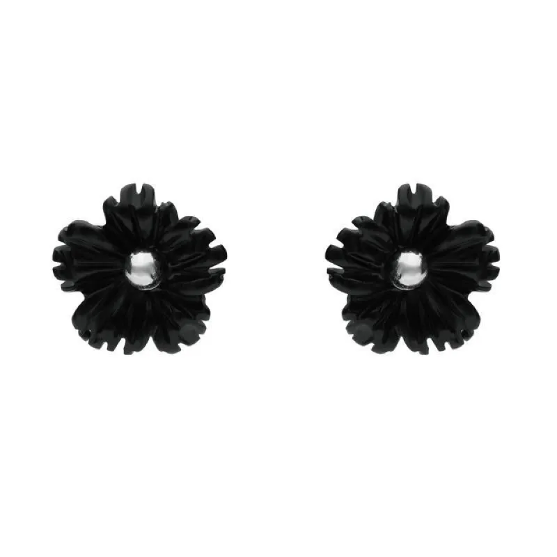 Sterling Silver Whitby Jet Tuberose 8mm Flower Stud Earrings sold by C.W. Sellors