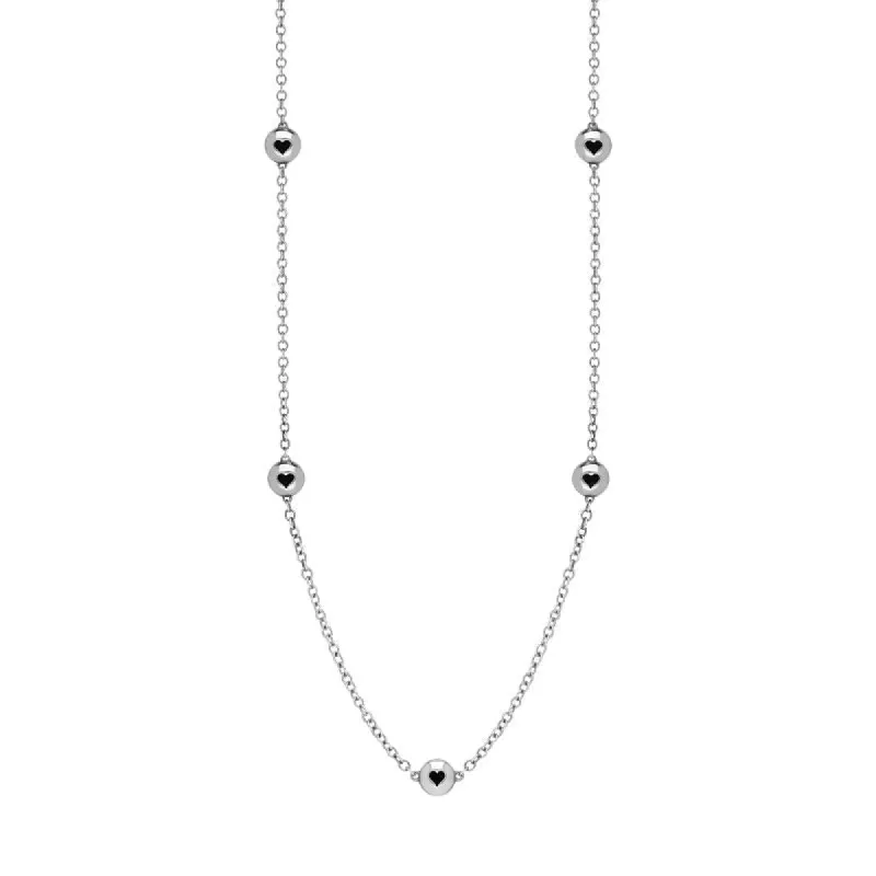 Sterling Silver Whitby Jet Heart Link Disc Chain Necklace sold by C.W. Sellors