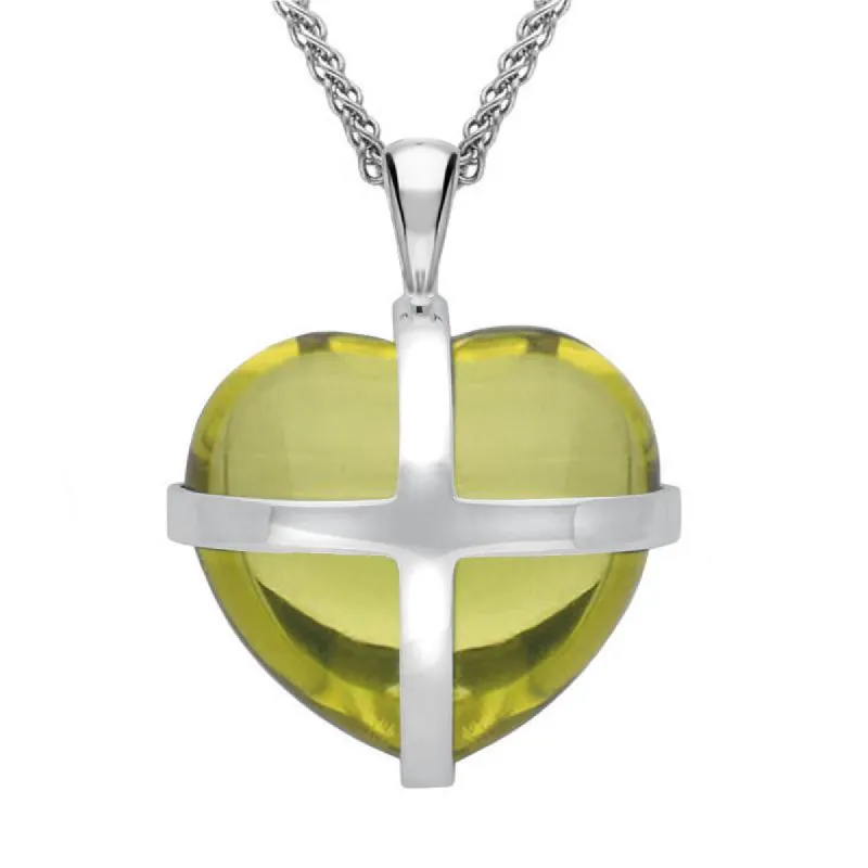 Sterling Silver Citrine Large Cross Heart Necklace sold by C.W. Sellors