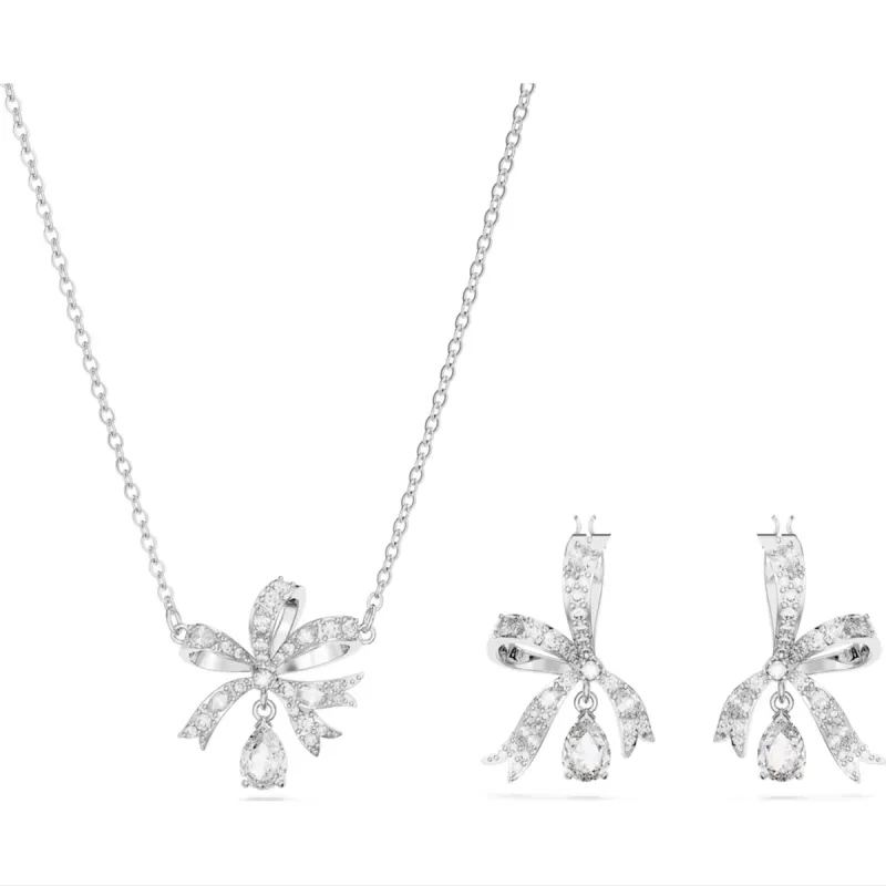 Swarovski Volta Rhodium Plated Bow White Crystal Set made by Swarovski