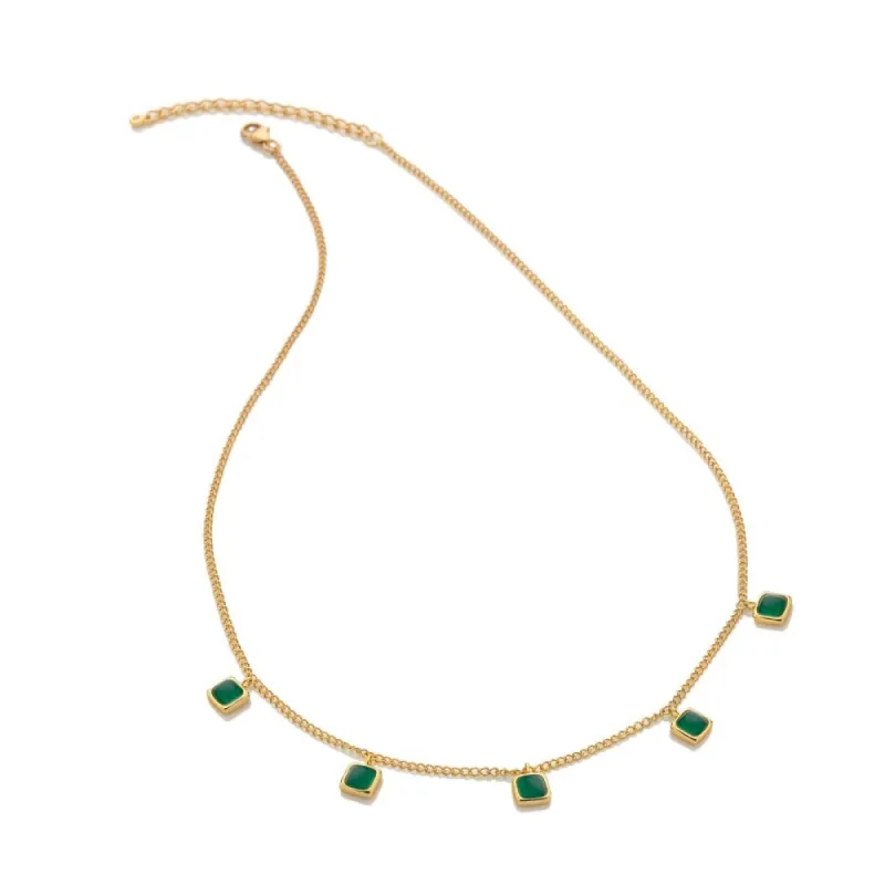 Hot Diamonds Gold Plated Sterling Silver Green Agate Square Necklace sold by C.W. Sellors