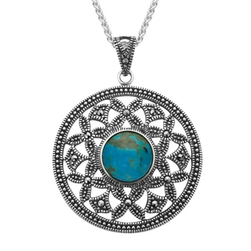 Sterling Silver Turquoise Marcasite Open Circle Necklace sold by C.W. Sellors