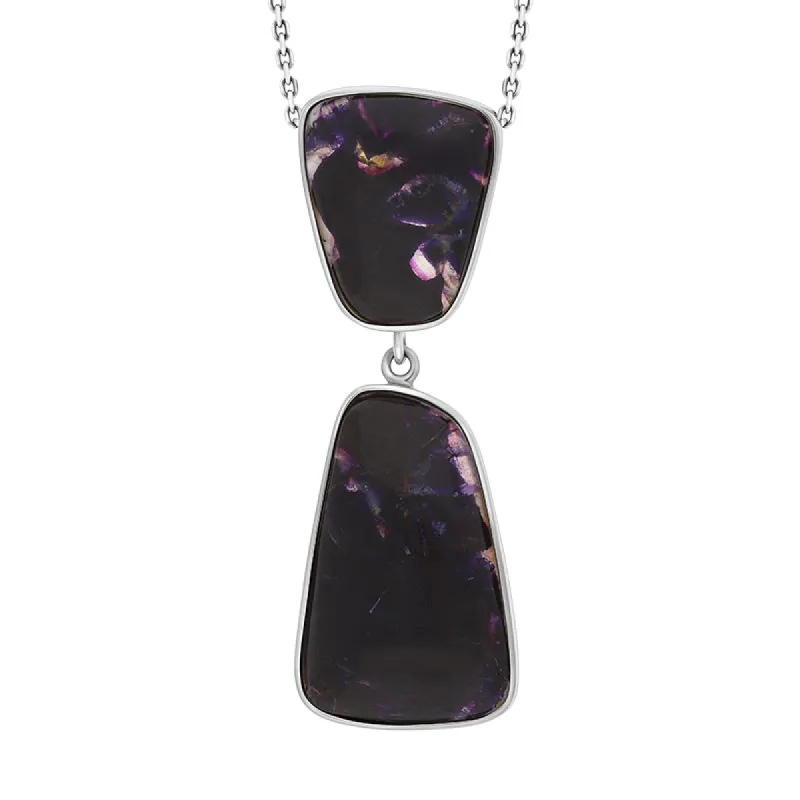 Sterling Silver Blue John Abstract Two Stone Drop Necklace D sold by C.W. Sellors