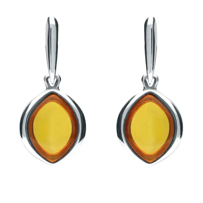 Sterling Silver Amber Wide Marquise Drop Earrings sold by C.W. Sellors