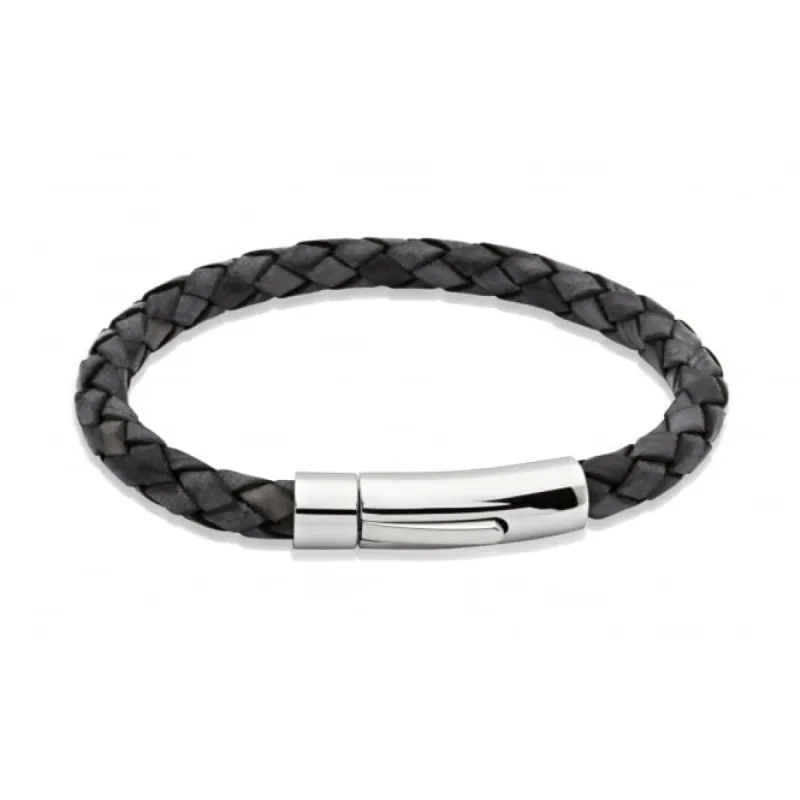 Unique & Co Stainless Steel Antique Black Leather Bracelet sold by C.W. Sellors